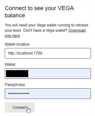 Connect to a VEGA Wallet part 1